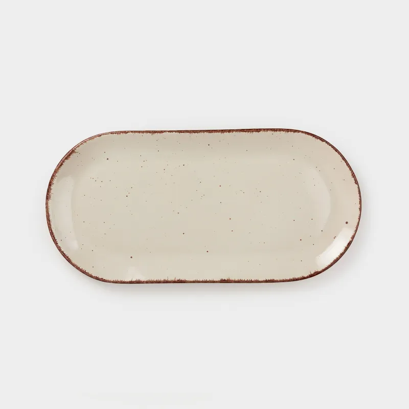 Dish, 25x13 cm, ceramic, oval, beige, Speckled, Speckled