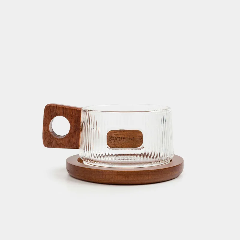Mug, 230 ml, on a stand, glass B / wood, Ribby