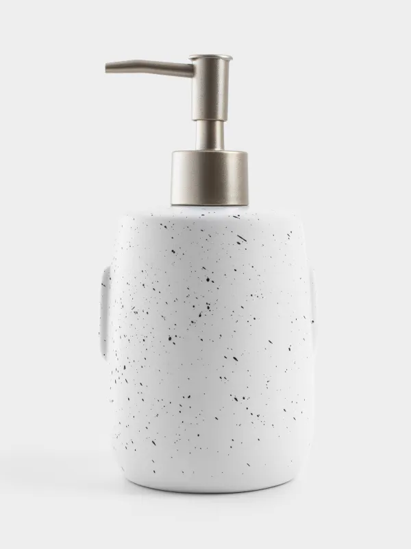Liquid soap dispenser, 460 ml, Ceramic / Plastic, White, Speckled, Face, Face speckled, image-1