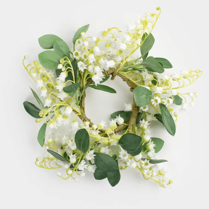 Decorative wreath, 9/26 cm, plastic, White lilies of the valley, May-lily, image-0
