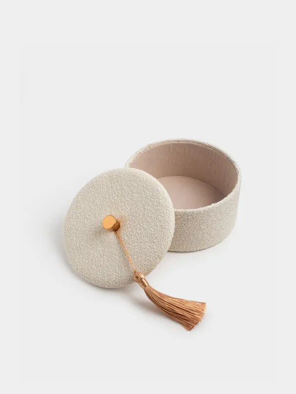 Jewelry box, 13 cm, with brush, boucle/cardboard, beige, Boucle, image-4