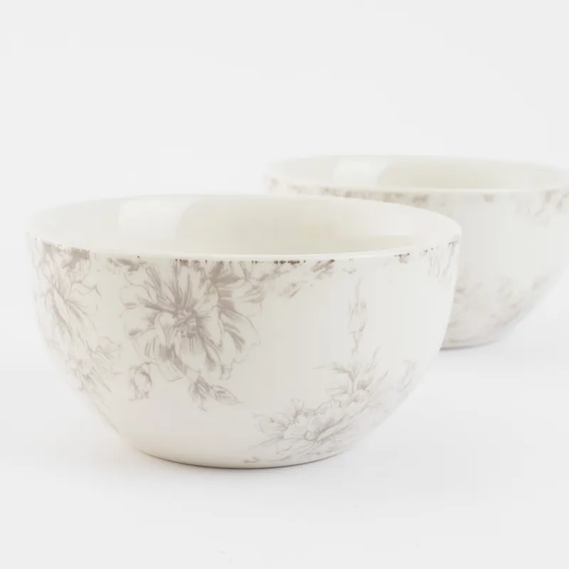 Salad bowl, 14x7 cm, 550 ml, 2 pcs, porcelain P, white, Beige flowers, Maleo, image-3