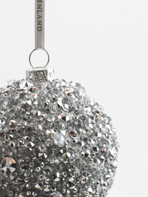 Christmas tree toy, 8 cm, foam/plastic, silver, Ball with rhinestones, Ball sparkle, image-1