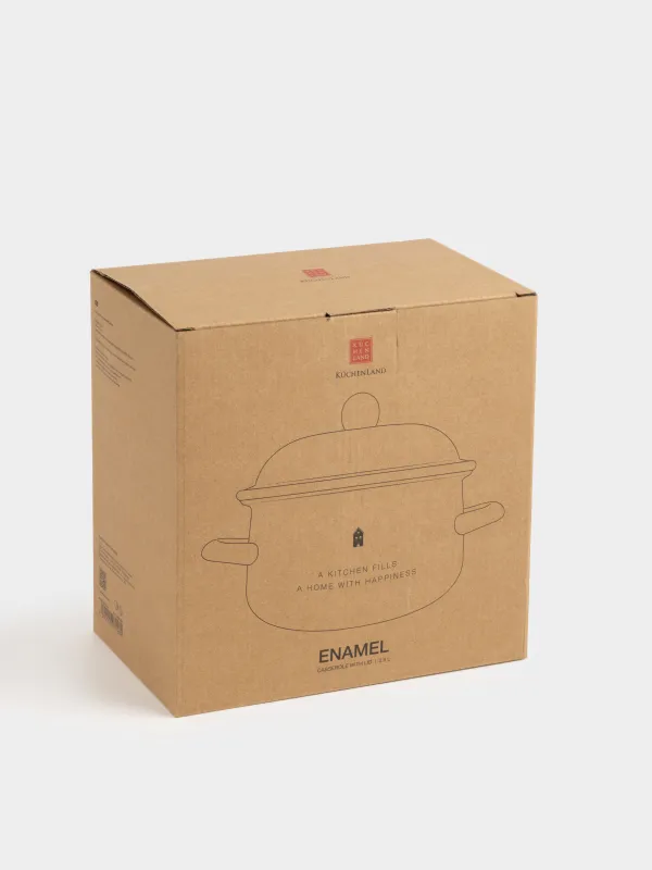 Pot, 20 cm, 2.8 l, with lid, enameled metal / wood, milky, House, Enamel, image-7