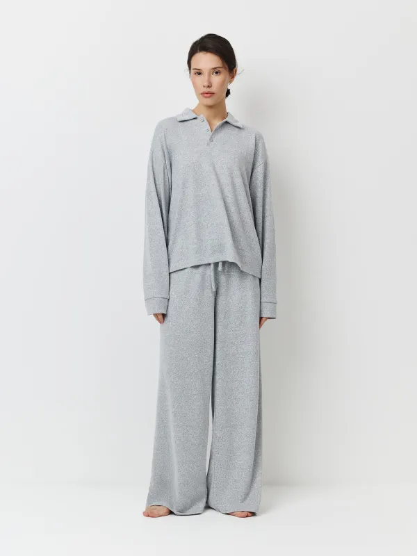 Women's jumper, homewear, size L, with polo collar, polyester/spandex, grey, Bertha, image-1