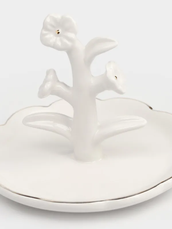 Jewelry holder, 13x10 cm, ceramic, Milky gold, Flowers, Bloome, image-3