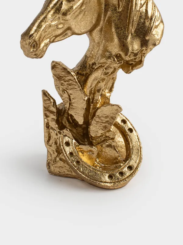 Statuette, 12 cm, polyresin, golden, Horse head, Horse gold, image-1