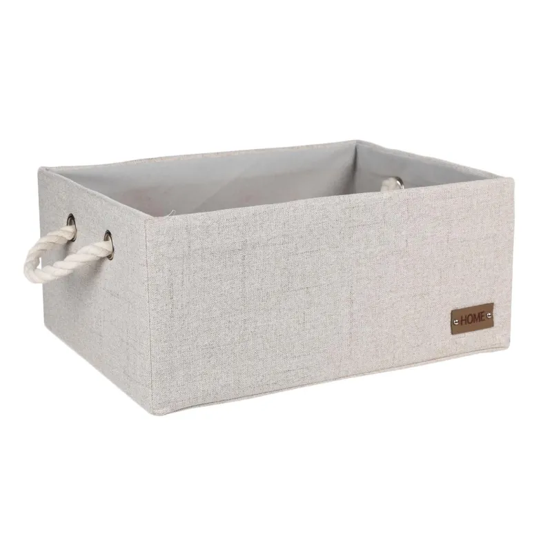 Storage basket, 38x28x17 cm, with handles, polyester, rectangular, Beige, Everyday, image-1