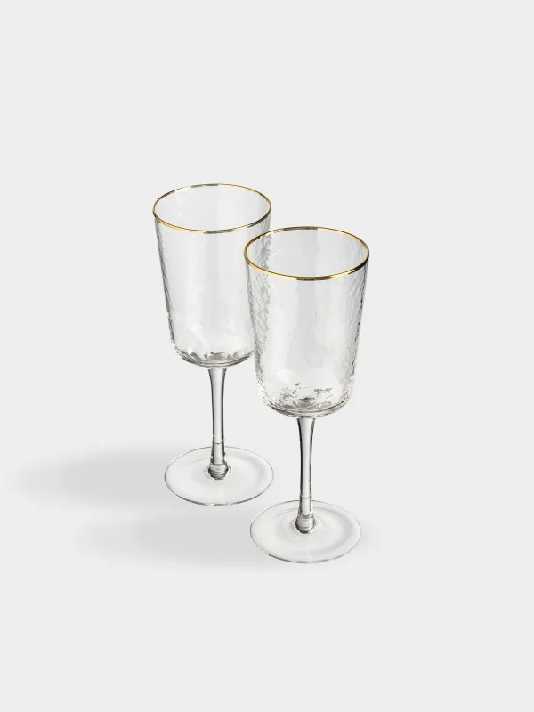 Drinking glass, 350 ml, 2 pcs, glass, with golden edging, Ripply gold, image-3