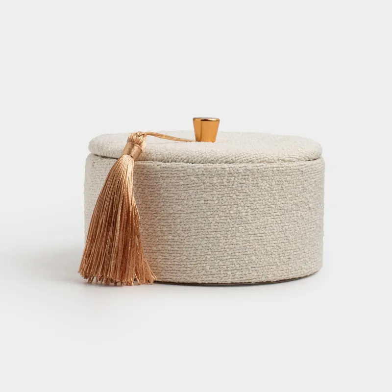 Jewelry box, 13x6 cm, with brush, boucle / MDF, beige, Boucle