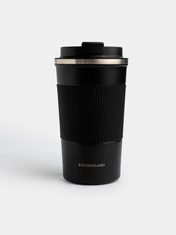 Thermo mug, 500 ml, with zarf, steel / plastic/silicone, black, Coffee life, image-1