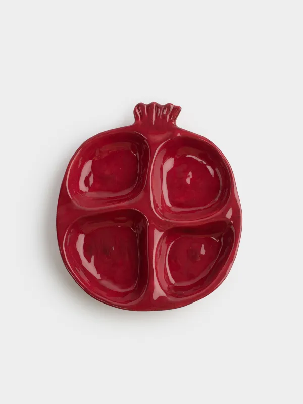 Divided plate, 19x17 cm, 4 compartments, ceramic, burgundy, Pomegranate, Pomegranate, image-2