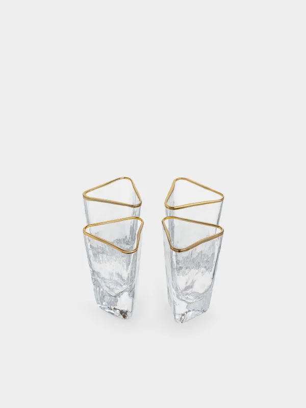 Drinking glass, 40 ml, 4 pcs, glass, golden edging, Triangle Gold, image-0