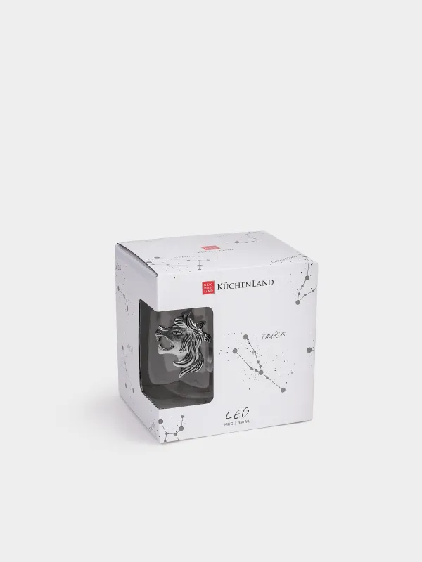 Mug, 350 ml, glass B / metal, silver, Lion, Air zodiac, image-4