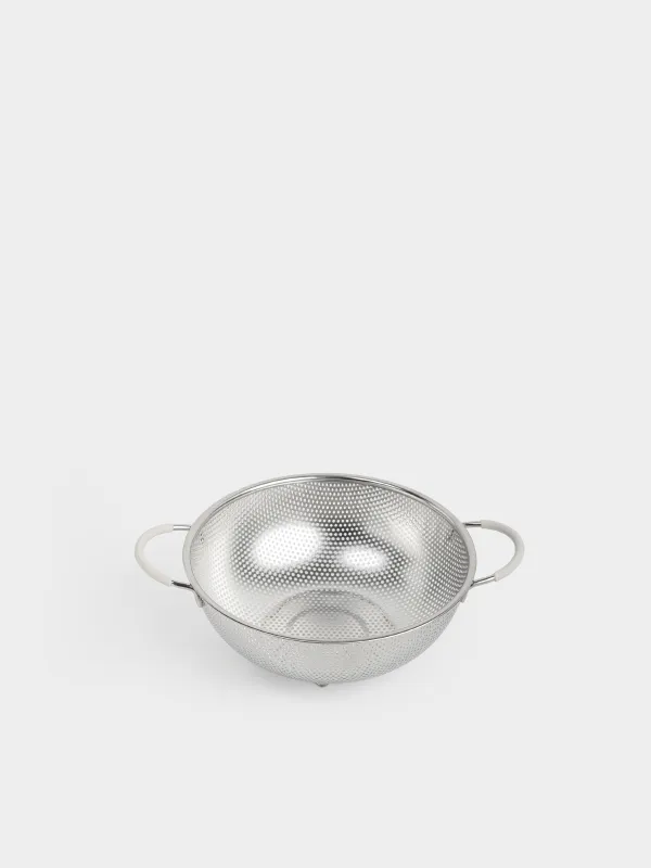 Colander, 25 cm, with two handles, steel / silicone, beige, Sieve, image-1