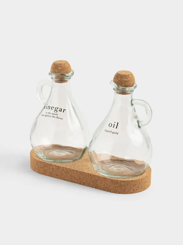 Oil and vinegar set, 300 ml, 2 pcs, on a stand, glass / cork, Clear cork, image-1