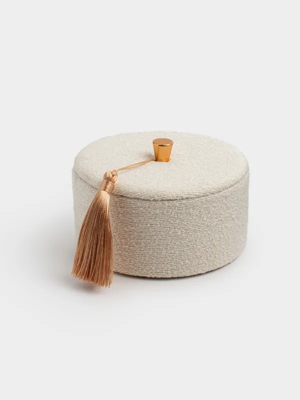 Jewelry box, 13 cm, with brush, boucle/cardboard, beige, Boucle, image-4