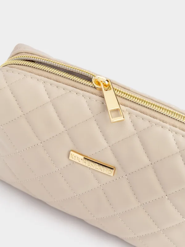 Cosmetic bag, 18х11 cm, quilted, polyurethane, beige, Quilted, image-3
