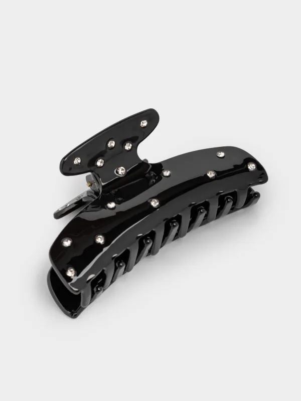 Hair clip, 9 cm, acrylic / metal, black, Crab in rhinestones, Hair basic, image-2