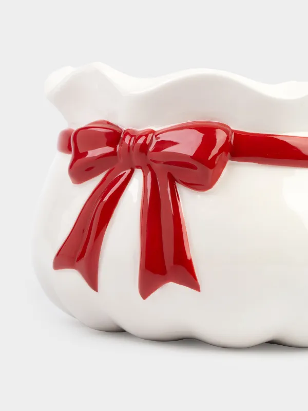 Candy bowl, 20x12 cm, ceramic, beige-red, Gift bag, Christmas traditions, image-3
