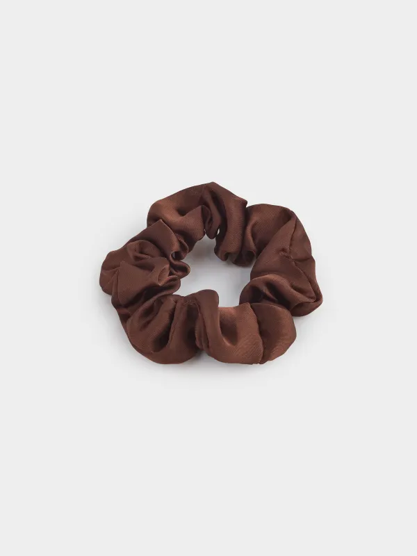 Elastic hair band, 6 cm, satin, brown, Silk, image-1