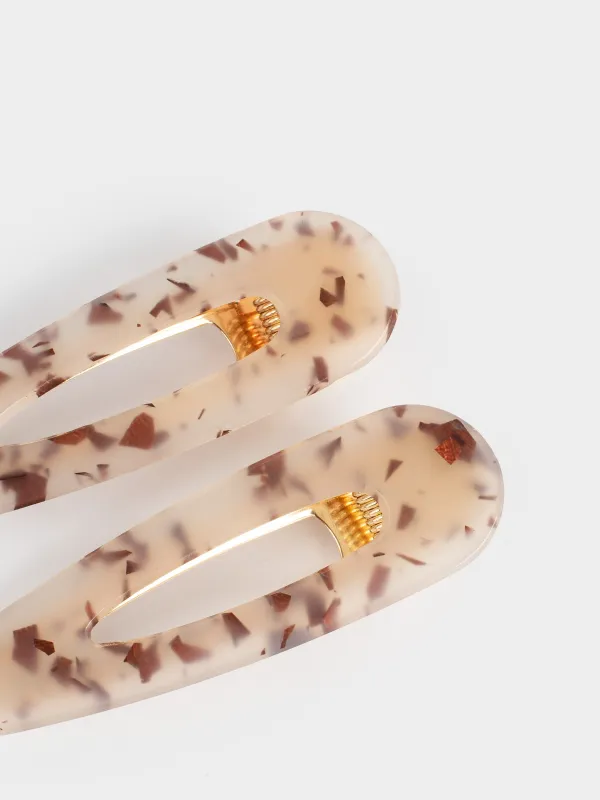 Hair clip, 7 cm, 2 pcs, acrylic / metal, milky, mother of pearl, Glam, Glam, image-3