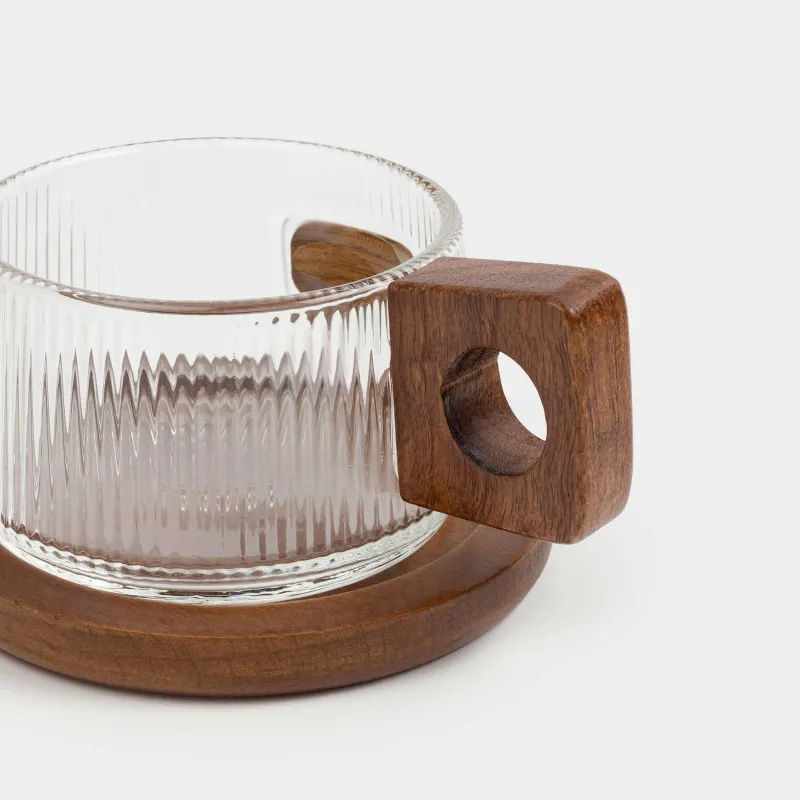 Mug, 230 ml, on a stand, glass B / wood, Ribby, image-4