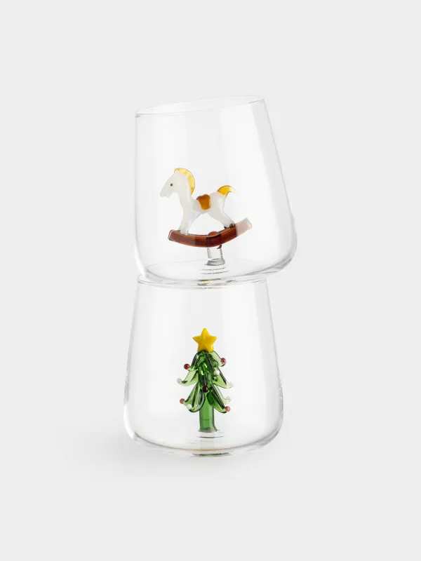 Glass, 10 cm, 400 ml, 2 pcs, glass B, Christmas Tree / House, Shape, image-1