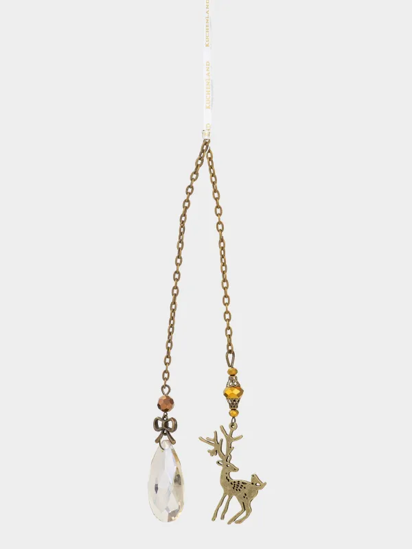 Christmas tree toy, 48 cm, glass / metal, Deer with crystal, Figure crystal, image-0