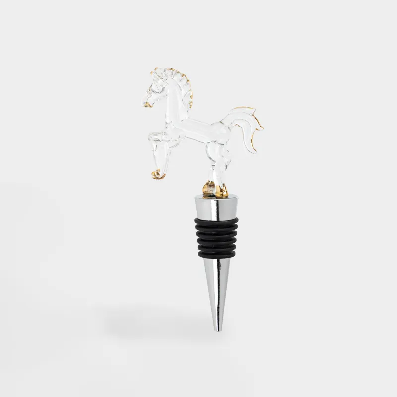 Bottle stopper, 12 cm, steel / glass, golden, Horse, Horse gold