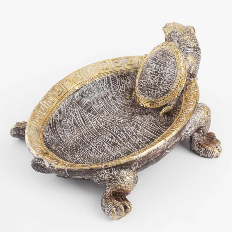 Decorative dish, 28x21 cm, polyresin, golden-silver, Turtles, Paradise island, image-2