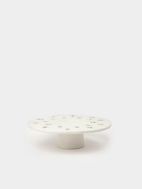 Dish on a leg, 23x7 cm, ceramic, milk, Vintage flowers, La flore, image-0