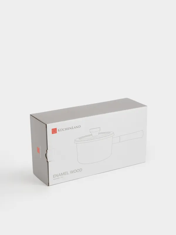 Saucepan, 16 cm, 1.6 l, with lid, enameled metal / wood, milky, Enamel wood, image-6