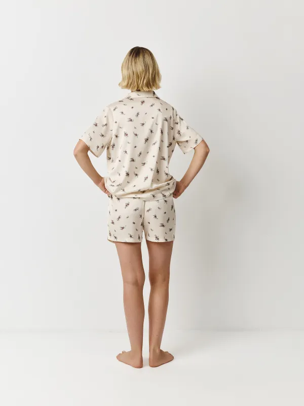 Women's shorts, homewear, size S, polyester, milky, Flowers, Roktania, image-3