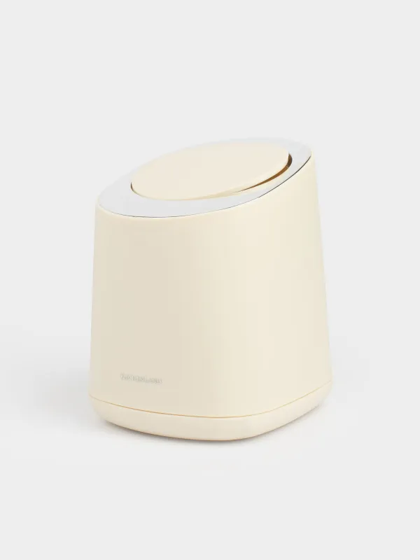 Trash can, 1,3 l, press to open lid, plastic, beige, Vintage kitchen, image-1