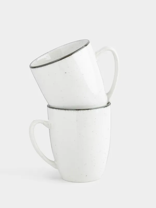 Mug, 350 ml, 2 pcs, ceramic, white-grey, speckled, Roxas, image-0