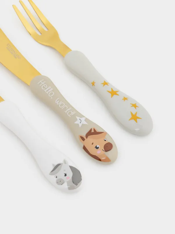 Children's cutlery, 1 person, 3 items, steel / plastic, Horse and stars, Pony stars, image-2