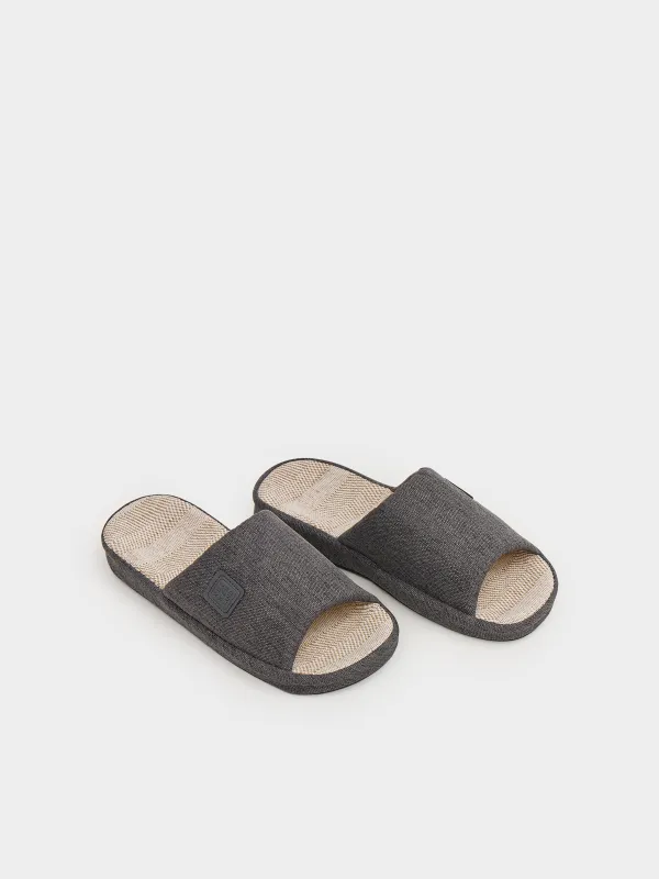 Men's slippers, homewear, size 42-43, polyester, dark gray, Serious, image-3