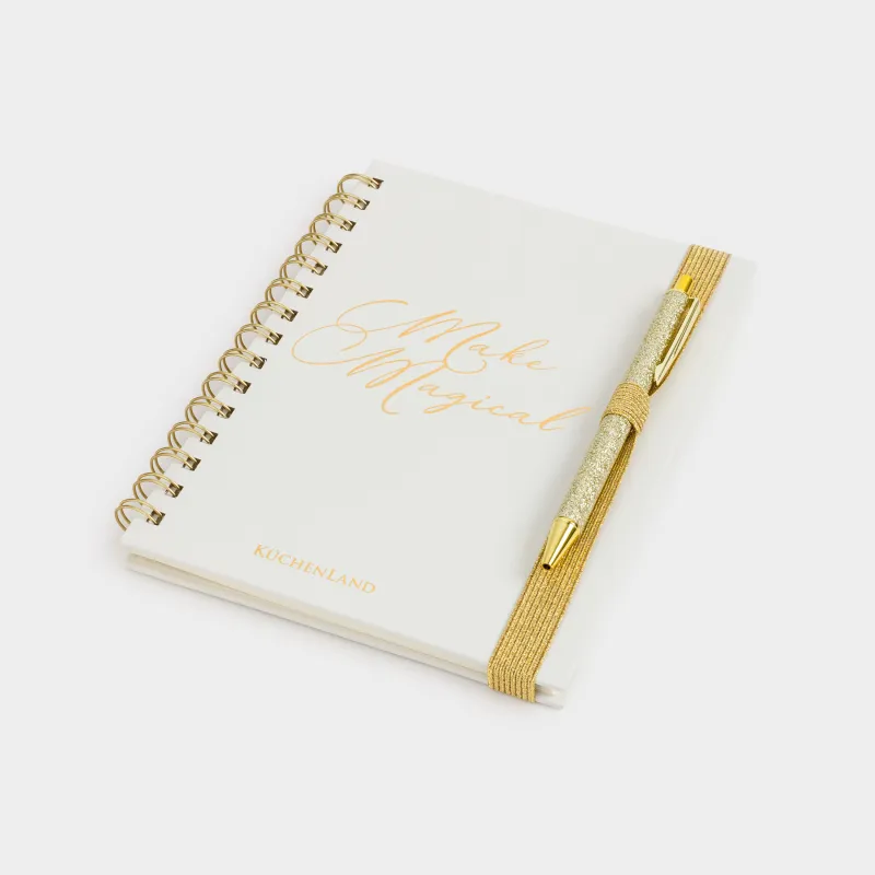 Notepad for notes, 15x20 cm, 80 l, on rings, with a pen, milky, Stationery sparkle, image-1