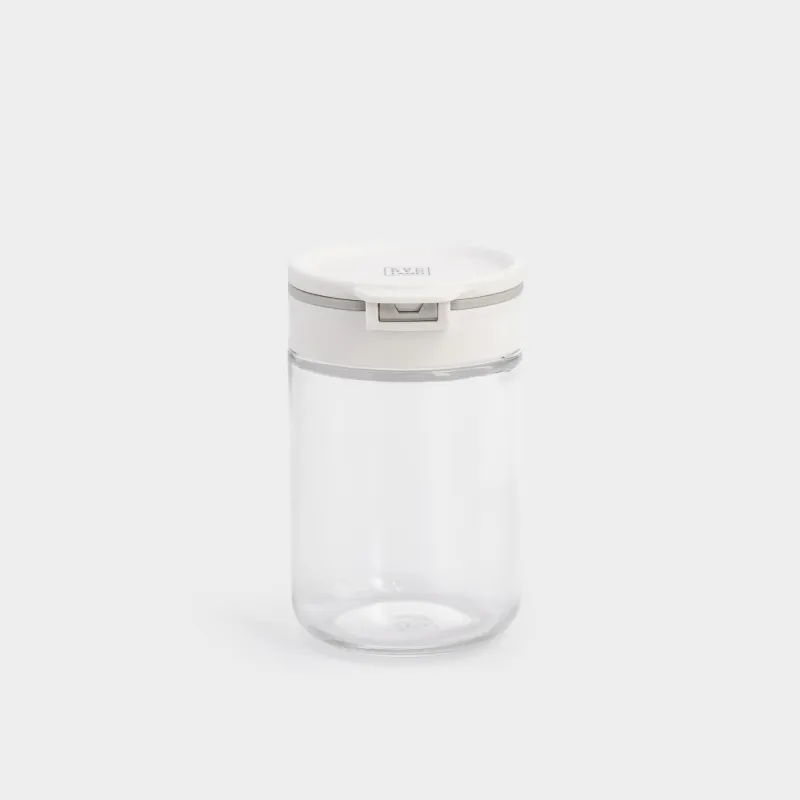 Spice container, 10 cm, with double lid, glass/plastic, grey, Comfort light