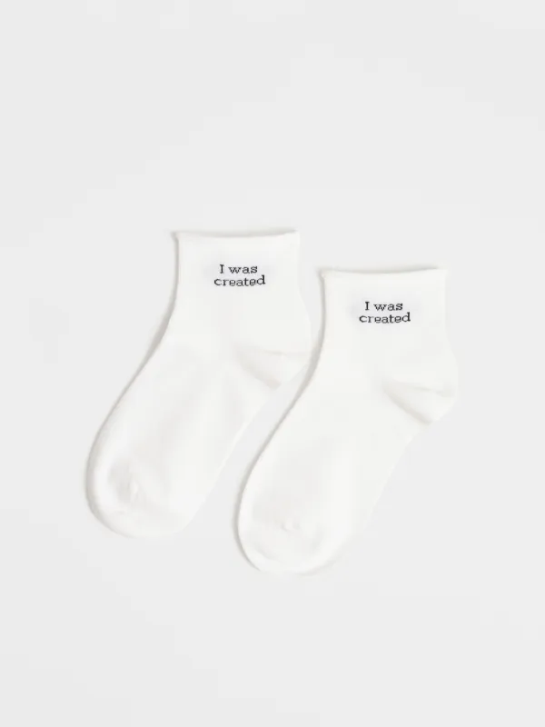Women's socks, size 36-38, cotton/polyester, white, To create, I was created, Slogan, image-0