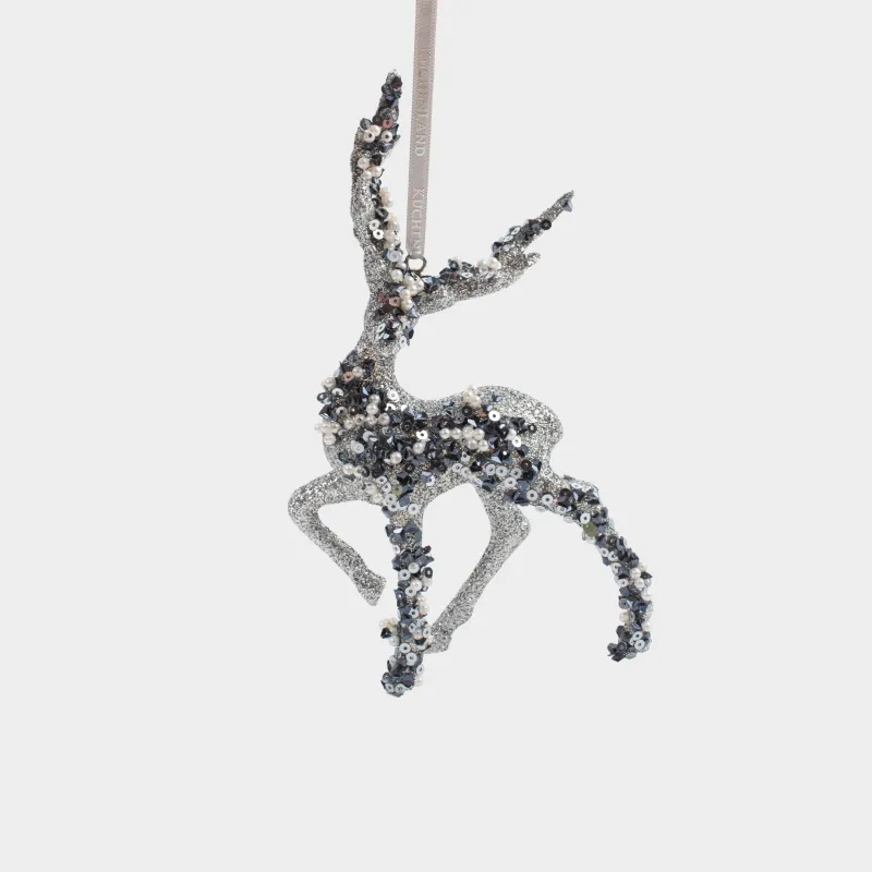 Christmas tree toy, 15 cm, foam/plastic, silver, Deer, Figure sparkle