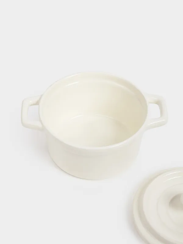 Cocotte, 12 cm, 450 ml, with lid, porcelain P, milky, Bright, image-2