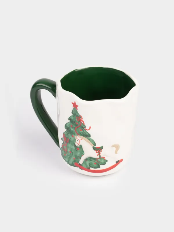 Mug, 580 ml, ceramic, Horse with Christmas tree, Christmas green, image-2