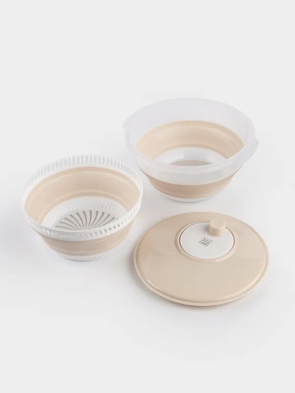 Vegetable dryer, 30 cm, mechanical, foldable, plastic / rubber, gray-beige, Foldaway, image-7