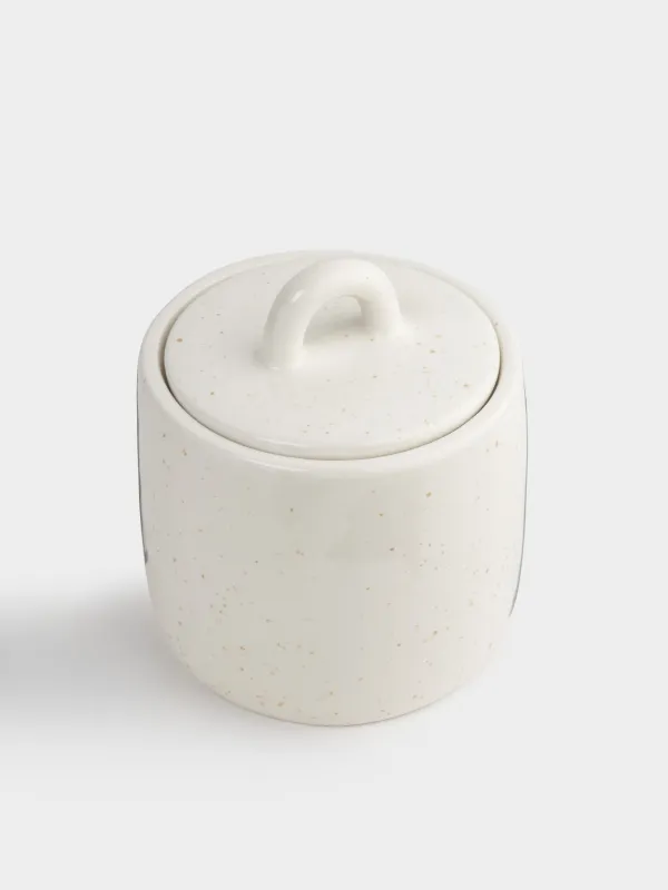 Storage container, 12x13 cm, 750 ml, ceramic, milky, speckled, Delicia, image-1