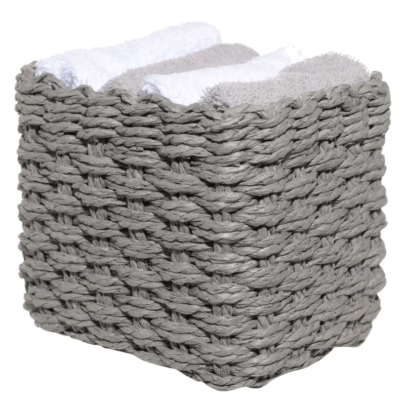 Towel, 30x30 cm, 4 pcs, in a basket, cotton / cellulose, gray / white, Basket towel, image-1