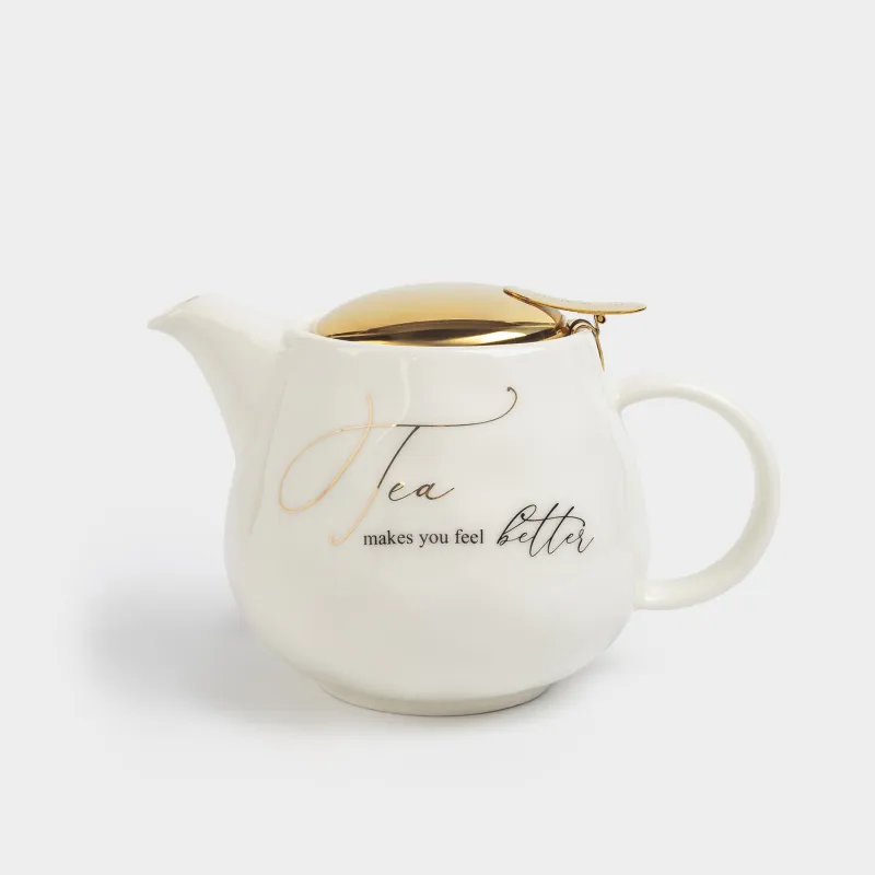 Teapot, 500 ml, porcelain P / steel, milky golden, Crumpled effect, Crumple kitchen