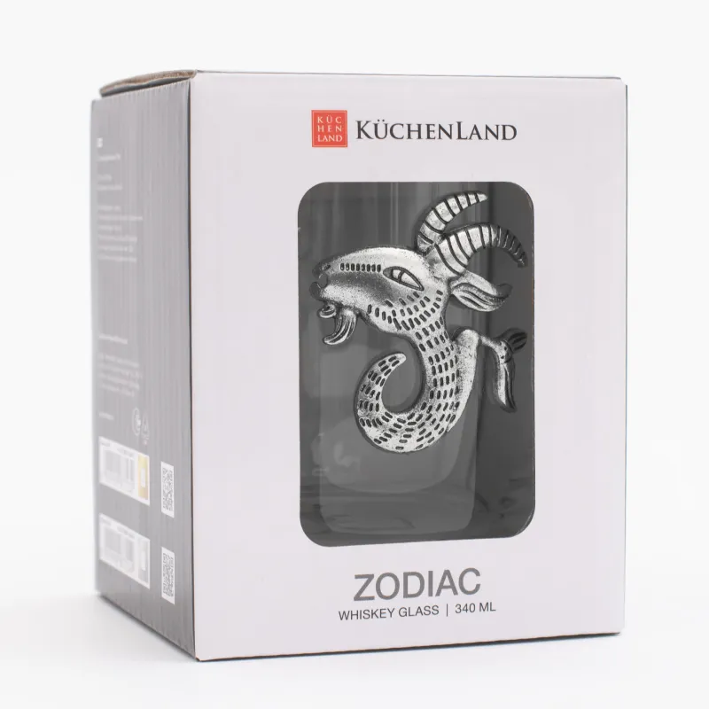 Whiskey glass, 10 cm, 340 ml, glass / metal, silver, Capricorn, Zodiac, image-5