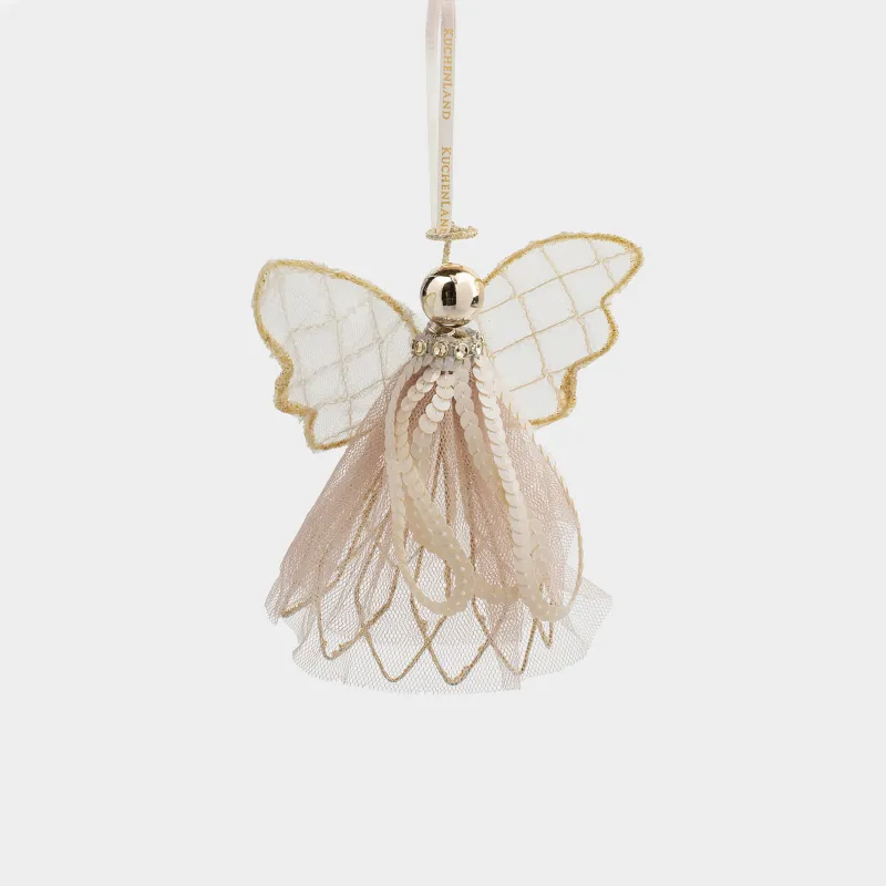 Christmas tree toy, 15 cm, metal / plastic, Champagne, Angel, Angel Statuette